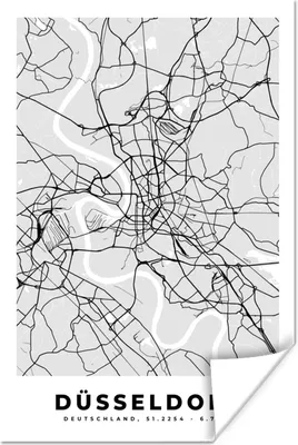 Produktbild von MuchoWow® Poster Deutschland - Stadtplan - Düsseldorf - Karte 60x90 cm - Wanddekoration