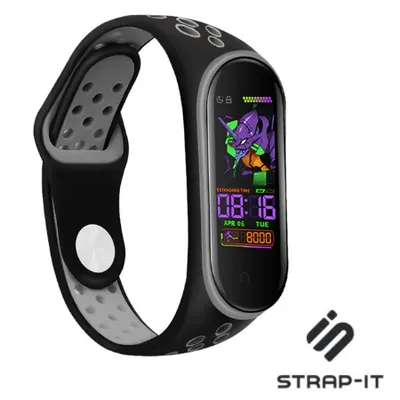 Produktbild von Silikon-Smartwatch-Armband – Passend für Xiaomi Mi Band 5/6 Sportarmband – Schwarz/Grau – Strap-it Uhrenarmband / Armband