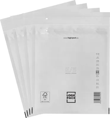 Produktbild von LOGIC PACK 10 Luftpolsterumschläge Versandtaschen E5 240 x 275 mm Weiß Luftpolstertaschen für DIN B5