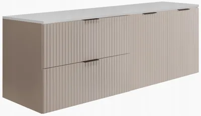 Zdjęcie produktu dla Rodan - Szafka pod Umywalkę 140cm - Wisząca - Ryflowana Kaszmir - Biały Blat - FLOW