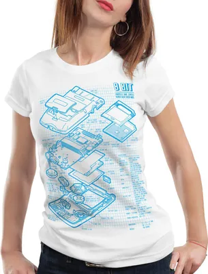 Produktbild von style3 8 Bit Handheld Blaupause Damen T-Shirt Videospiel, Farbe:Weiß, Größe:XS