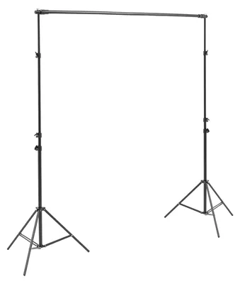 Obrázok produktu pre Stojan na pozadie – Prenosný systém na pozadie – Výškovo nastaviteľný 75–300 cm – Dĺžkovo nastaviteľný 160–300 cm – Priemer priečky 80–151 cm – Samostojací – Čierna farba