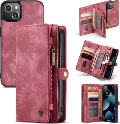 Produktbild von Caseme 008 iPhone 13 Mini Hülle Abnehmbare 2in1 Klapphülle Geldbörse - Rot