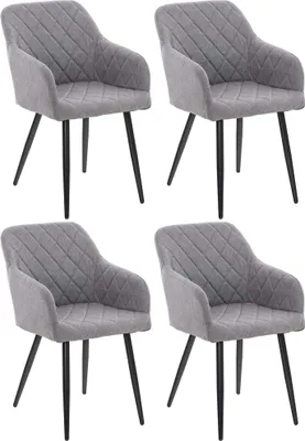 Produktbild von CLP 4er Set Esszimmerstuhl Shila Gesteppt grau Material Stoff