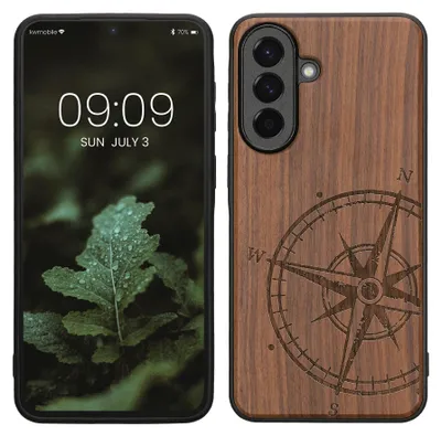 Produktbild von kwmobile Handyhülle für Samsung Galaxy A57 5G Hülle Holz - Case mit TPU Bumper - Stoßfestes Hardcase - Schutzhülle Cover in Dunkelbraun