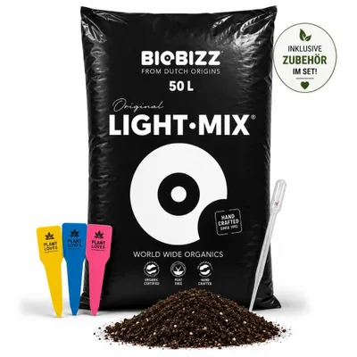 Obrázek produktu pro BioBizz Light mix 50 l - včetně dávkovací pipety a 3 štítků na rostliny (náhodná barva)