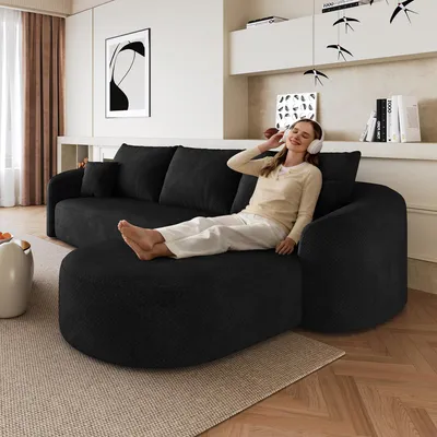 Immagine prodotto di Divano angolare da 266 cm, divano compatto, senza braccioli, modulare, senza necessità di montaggio (nero)