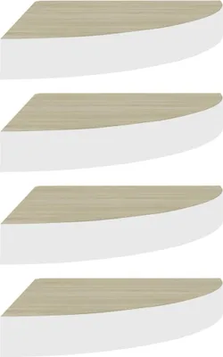 Obrázok produktu pre vidaXL Rohové plávajúce police 4 ks. Dubový vzhľad a biela MDF 25x25x3,8 cm