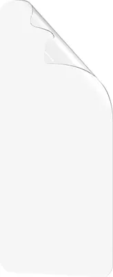 A clear plastic screen protector is shown with one corner peeled back.