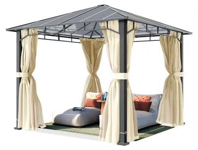 Produktbild von TOOLPORT Gartenpavillon 3x3 m Alu-Rahmen, Polycarbonat Dach ca. 8mm, beige - mit Seitenteilen und Moskitonetzen