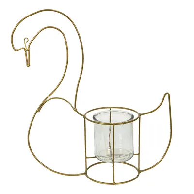 Produktbild von Clayre & Eef Teelichthalter Schwan 33x13x41 cm Goldfarbig Eisen