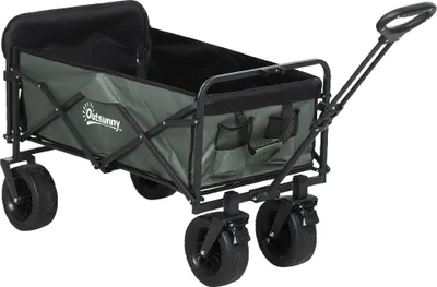 Produktbild von Gartenwagen 120 kg belastbar, klappbar Transportwagen mit herausnehmbare Plane, Griff, Rädern 95 Liter Grün