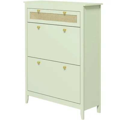 Produktbild von Schuhschrank, mit 1 ausziehbaren Schublade, Schuhregal 2 Flip-Schubladen, Schuhkommode, 88 x 30 x 120 cm