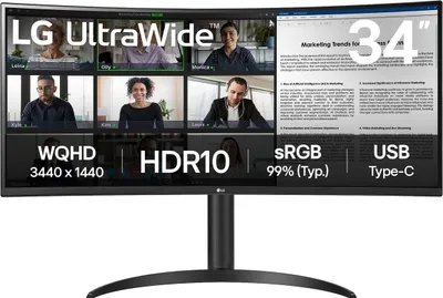 Produktbild von LG 34WR50QK-B, 86,4 cm (34"), 3440 x 1440 Pixel, Wide Quad HD, 5 ms, Schwarz