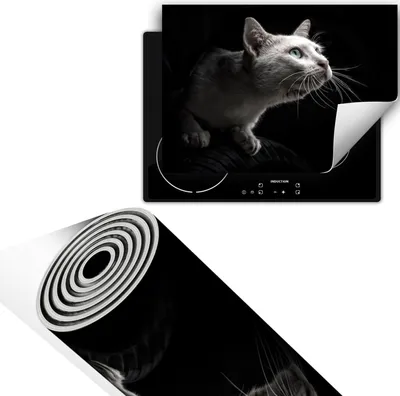 Produktbild von Herdabdeckplatte 70x52 cm Glaskeramikkochfeld Abdeckung Anti Rutsch Matte Aufrollbar, Schwarz Katze