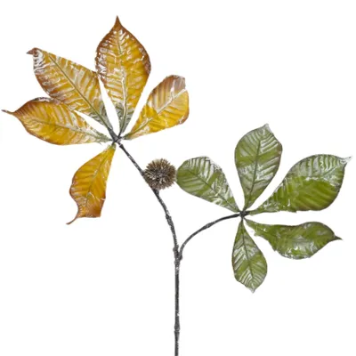 Produktbild von Künstlicher Kastanienzweig mit Frucht & 2 Trieben ca. 45 cm GELB-GRÜN