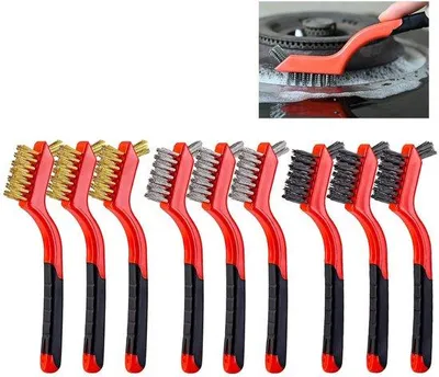 Image de Ensemble de 9 brosses : brosses de nettoyage, brosses en acier inoxydable, brosses en nylon, manche réglable, idéal pour le nettoyage, brosses de nettoyage