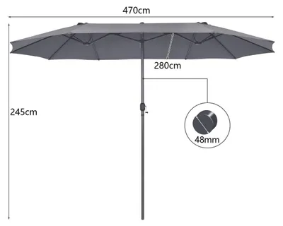 Produktbild von Großer Doppelschirm mit Kurbel, Dunkelgrau, 2,7 m x 4,6 m
