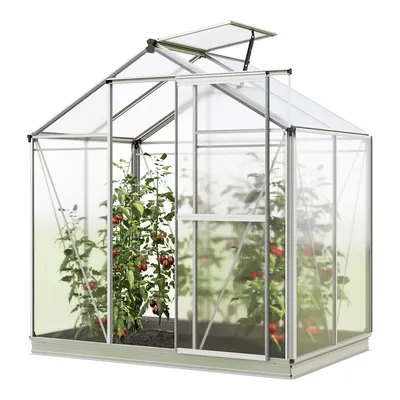 Produktbild von Gewächshaus Jasmin 2 Alu-Rahmen 192x131cm Polycarbonat Platten - mit Fundamentrahmen & automatischem Fensteröffner