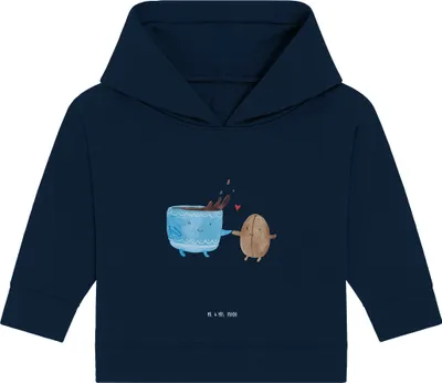 Produktbild von Mr. & Mrs. Panda Organic Baby Hoodie Kaffee Bohne 24. - 36. Monat - French Navy - Geschenk, Kapuzenshirt, Lustige Sprüche, Kapuzensweatshirt, Zufriedenheit, Kaffeebohne