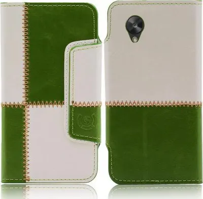 Produktbild von LG Nexus 5 numia Bookstyle Nahtmuster Grè1/4n-Weiss