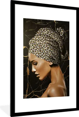 Produktbild von MuchoWow® MuchoWow® Gerahmtes Poster Frau - Kopftuch - Abstrakt 60x90 cm - Poster mit zchwarzem Bilderrahmen - Dekoration - Wandposter Wohnzimmer - Hochwertig