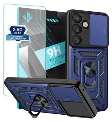 Produktbild von Armor Handyhülle für Samsung Galaxy S25 mit 9H Displayglas Displayschutz Kameraschutz Handy Panzer Case Cover Schutzhülle Outdoor Farbe: Blau