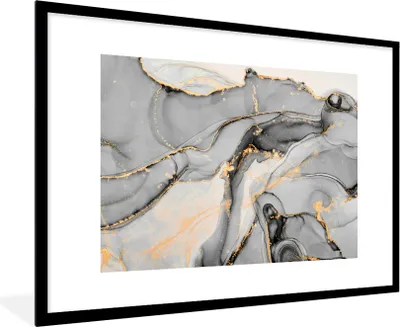 Produktbild von MuchoWow® Gerahmtes Poster Marmor - Gold - Grau 90x60 cm - Poster mit Schwarzem Bilderrahmen Wandposter Rahmen Foto Bilder - Wanddekoration - Fotos