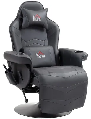 Image de Fauteuil de gaming, fonction massage, dossier inclinable, repose-pieds, capacité jusqu'à 120 kg, structure en acier, revêtement en similicuir noir