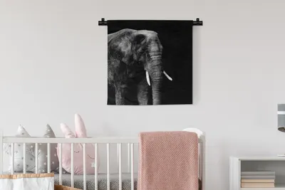 Produktbild von MuchoWow® Wandteppich Wandbehang Elefant - Tiere - Schwarz - Weiß 60x60 cm Tapisserie Dekoration Wandtuch - Dekorationen - Wand Decke