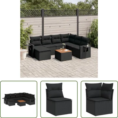 Produktbild von The Living Store 8-tlg. Garten-Sofagarnitur mit Kissen Schwarz Poly Rattan