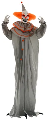 Zdjęcie produktu dla Dekoracja na Halloween w kształcie klauna, z ruchomymi ramionami, aktywowana dotykiem lub dźwiękiem, z świecącymi oczami