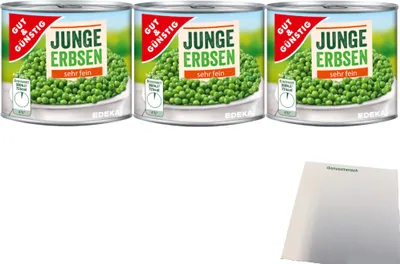 Produktbild von Gut & Günstig Junge Erbsen sehr fein sortiert (3x200g Dose) + usy Block
