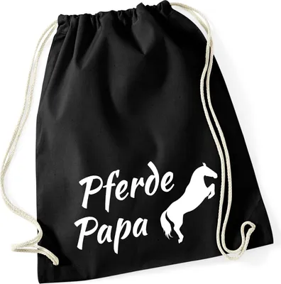 Produktbild von Huuraa Turnbeutel Pferdepapa Silhouette 12 Liter Black Baumwolle Rucksack Geschenkidee