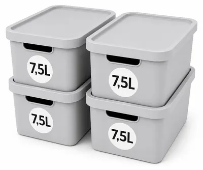Produktbild von Plastard Aufbewahrungsbox mit Deckel 4er-Set 7,5 Liter in Grau, KI-generiertes Bild