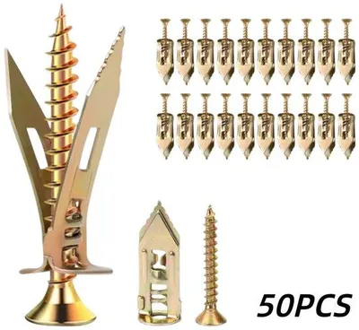 Produktbild von 50 Stück Einsetzbare Gipsplatten-Expansionsdübeln - Reparaturwerkzeug - Für Wanddekorationen, Möbel und Fotoleisten geeignet - Goldfarben - 12 x 30 mm - Dübel 4 x 35 mm