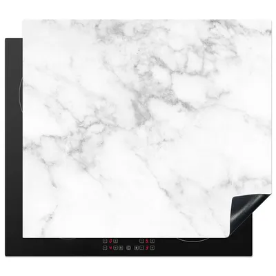 Obrázek produktu pro KitchenYeah® Kryt varné desky mramor - šedý - bílý - strukturovaný mramor, 59x52cm, dekorace do kuchyně, keramický kryt varné desky, kryt varné desky