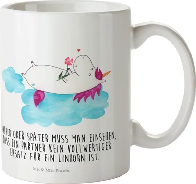 Produktbild von Mr. & Mrs. Panda Kindertasse Einhorn Verliebt - Weiß - Geschenk, Unicorn, Kindergarten Tasse, Plastikbecher, Mehrwegbecher, Liebe, Kinderbecher, Freundin, Trinklernbecher