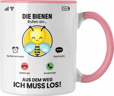 Produktbild von Trendation - Die Bienen Rufen An Tasse Geschenk für Bienen Züchter Besitzer Geschenkidee Lustig Spruch Imker (Rosa)