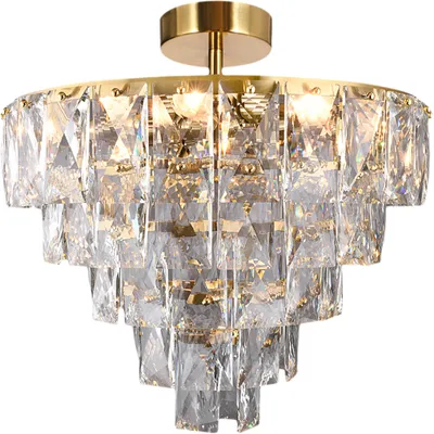 Image de Lustre CHELSEA transparent et doré, 6 x E14 x 40 W, cristal, dimensions : 50 x 50 x 50 cm, IP20, Milagro