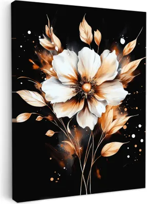 Obrázok produktu pre Obrazy na plátne 60x80 cm - Graffiti - Kvetina - Zlatá, nástenné umenie, dekorácie na stenu obývacia izba, obraz