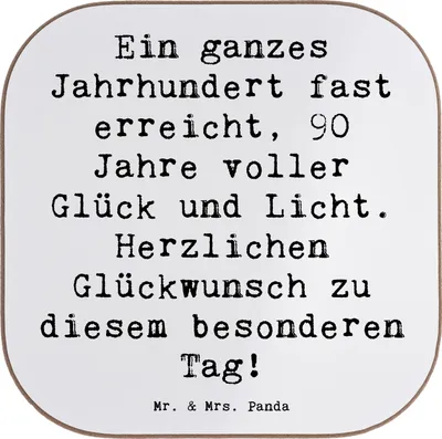 Produktbild von Mr. & Mrs. Panda Untersetzer Glas Spruch 90. Geburtstag - Weiß - Geschenk, Coaster, neunziger, liebevolle Momente, Geburtstagsgeschenk, für Gläser, 90 Jahre, wertvolle