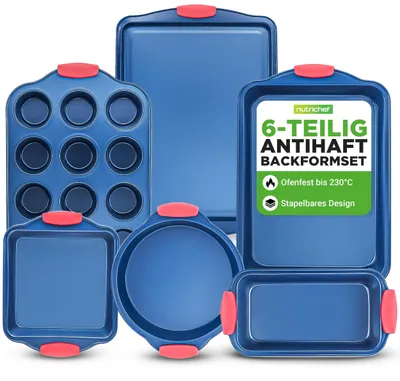 Produktbild von NutriChef Backformen Set – 8-teiliges Antihaft-Backset mit Silikongriffen, für K