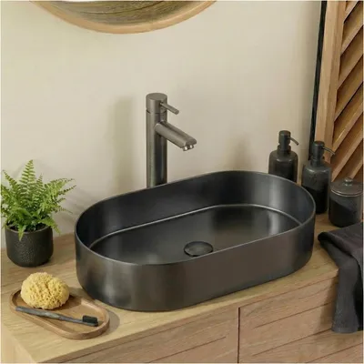 Produktbild von Aufsatzwaschbecken Anthrazit Edelstahl 55x35 inkl. Ablauf