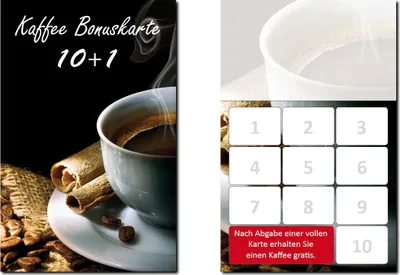 Produktbild von 250 Stück Bonuskarten Kaffee  (BOK-414) mit 10 Stempelfeldern Treuekarten möglich für Bereiche wie Café Gastronomie, Restaurant, Gaststätte, Bäcker, Konditor …