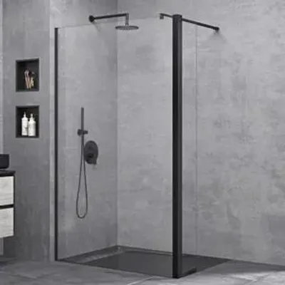 Produktbild von doporro Duschwand 120x200cm Walk-In mit 30cm Nebenteil, 10mm Duschabtrennung schwarz Bremen mit rechteckigem Stabilisator,Echtglas ESG-Sicherheitsglas