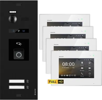 Produktbild von BALTER EVO HD Schwarz RFID/Fingerprint 4x7" Weiß Video Türsprechanlage Set 2 Familienhaus
