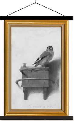 Produktbild von MuchoWow® Textilposter Der Stieglitz - Maler - Liste - Gold 40x60 cm mit schwarzem Rahmen - Wanddekorationen
