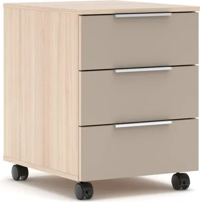 Produktbild von InnoStyle Rollcontainer SANTORIN Riva Eiche & Glas Cashmere 3 Schubkästen 45x55x61 cm