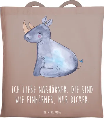 Produktbild von Mr. & Mrs. Panda Shopping Tasche Einhorn Nashorn - Braun Pastell - Geschenk, Laptoptasche, Nashörner, Tote Bag, Unicorn, Jutebeutel, Glitzer, Regenbogen, Tragetasche, Zoo